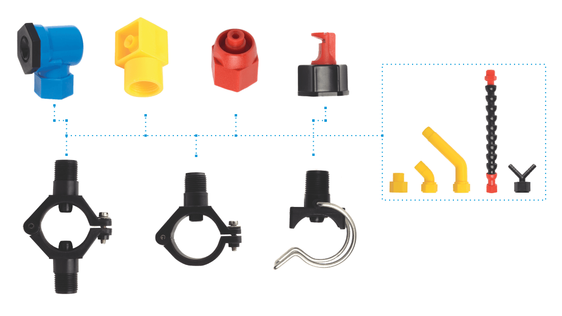 Spray Nozzles and Eyelet Clamps Diagram
